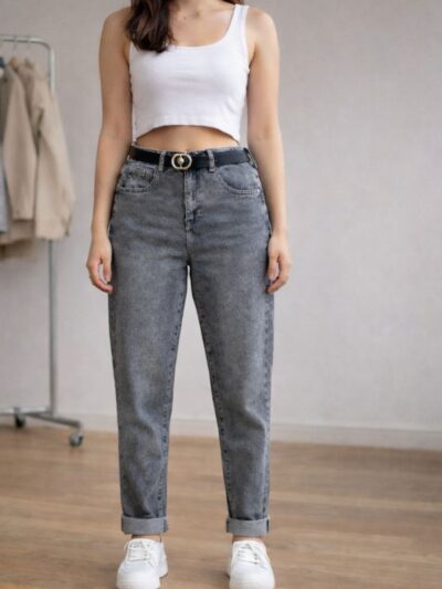 Sive farmerke visokog struka – BAGGY FIT