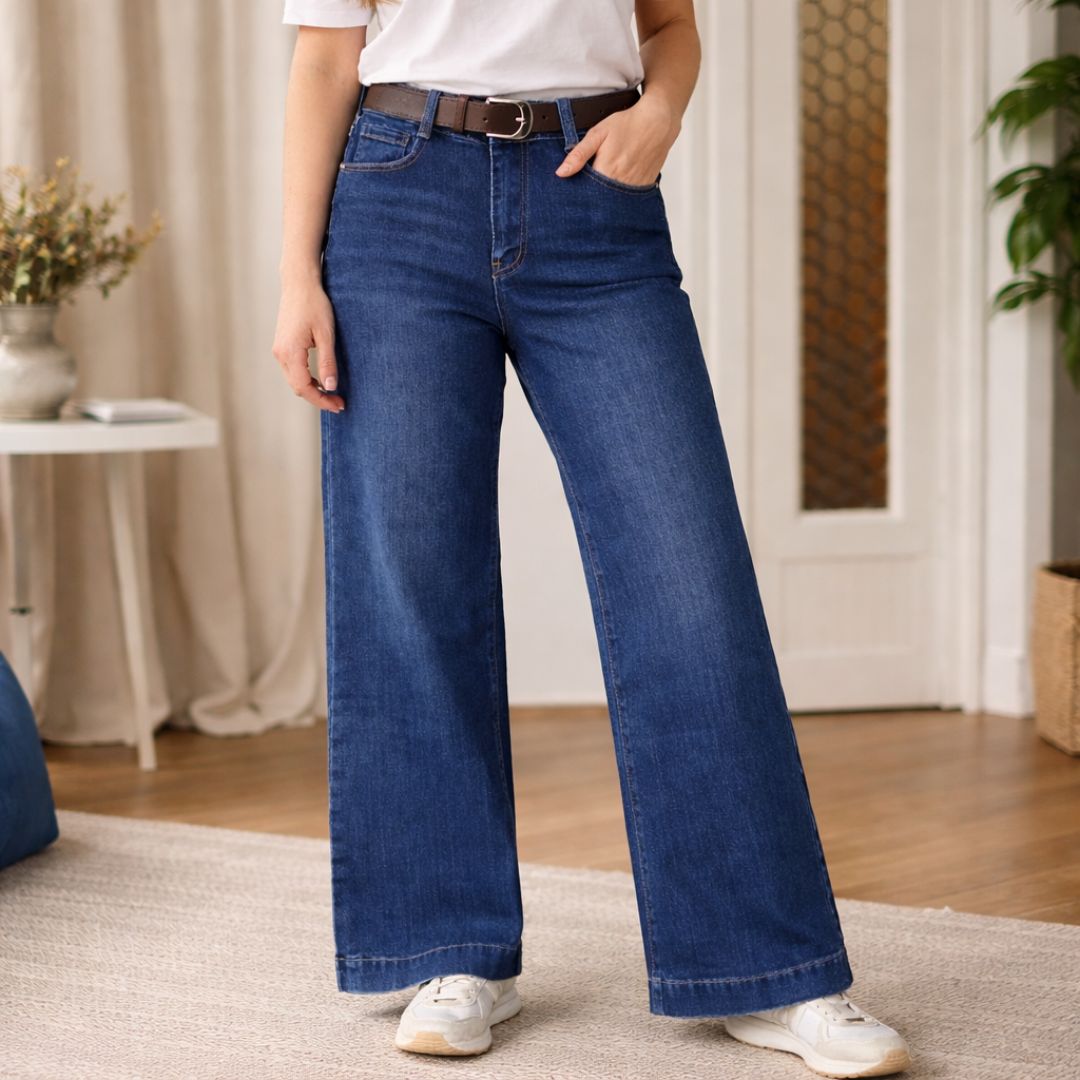 Ženske farmerke sa visokim strukom – široke nogavice 1004